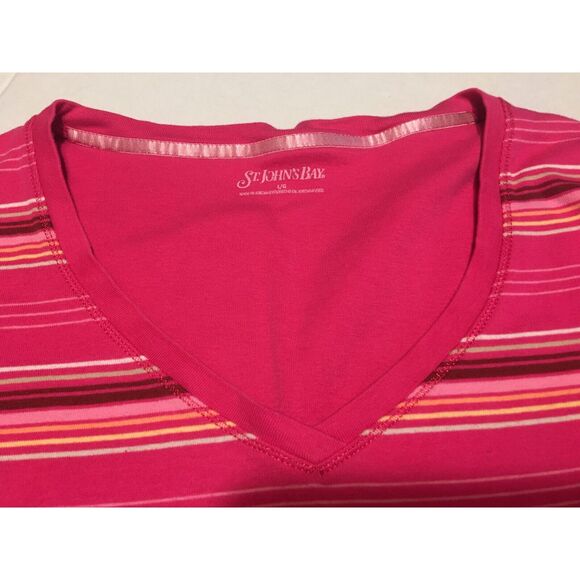 ST. JOHN'S BAY Shirt Women Large V-Neck Pullover Long Sleeve Pink Stripes Casual - Picture 1 of 6